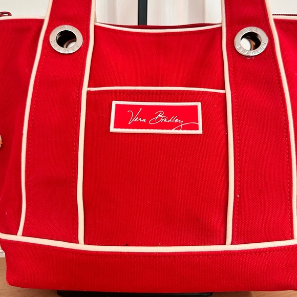 VERA BRADLEY ~ Red Canvas Tote Bag with Bold Silver Grommet Accents - Picture 7 of 10